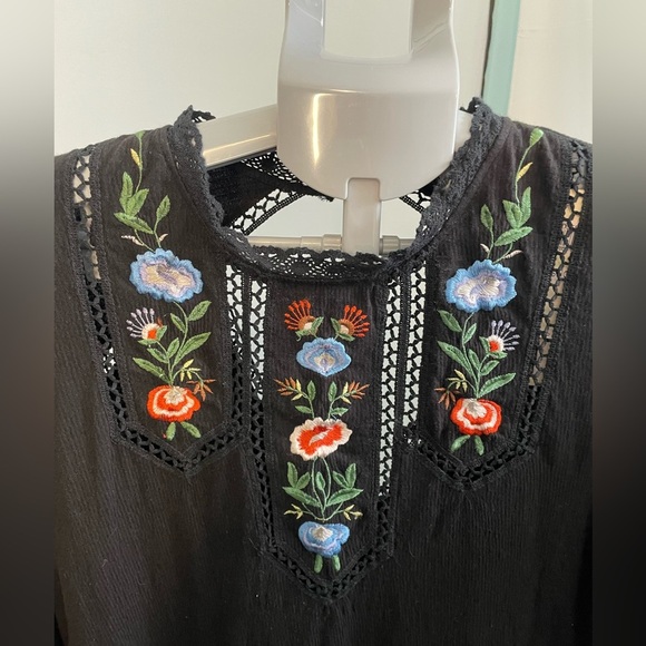NWT TOPSHOP Women's 3/4 Sleeve Embroidered Smock Dress‎ Black Floral Sz 12 - Picture 2 of 8